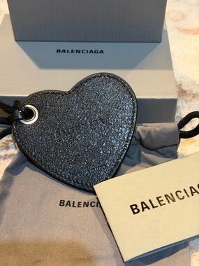 Balenciaga Black Sparkle Heart Leather Keychain Charm